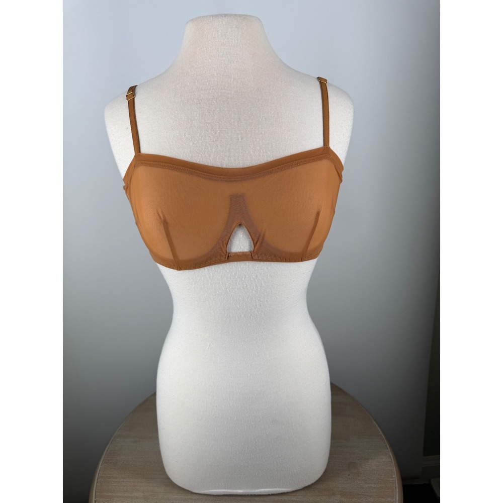Free People HAH‎ Sheer Mesh Balconette Bra Caramel Keyhole Cutout 30-38DD NWT